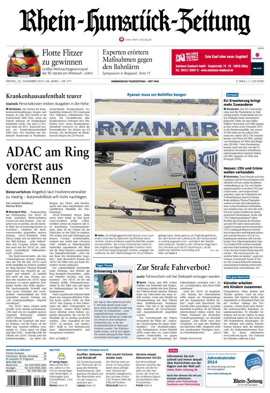 Rhein-Hunsrück-Zeitung vom Freitag, 22.11.2013