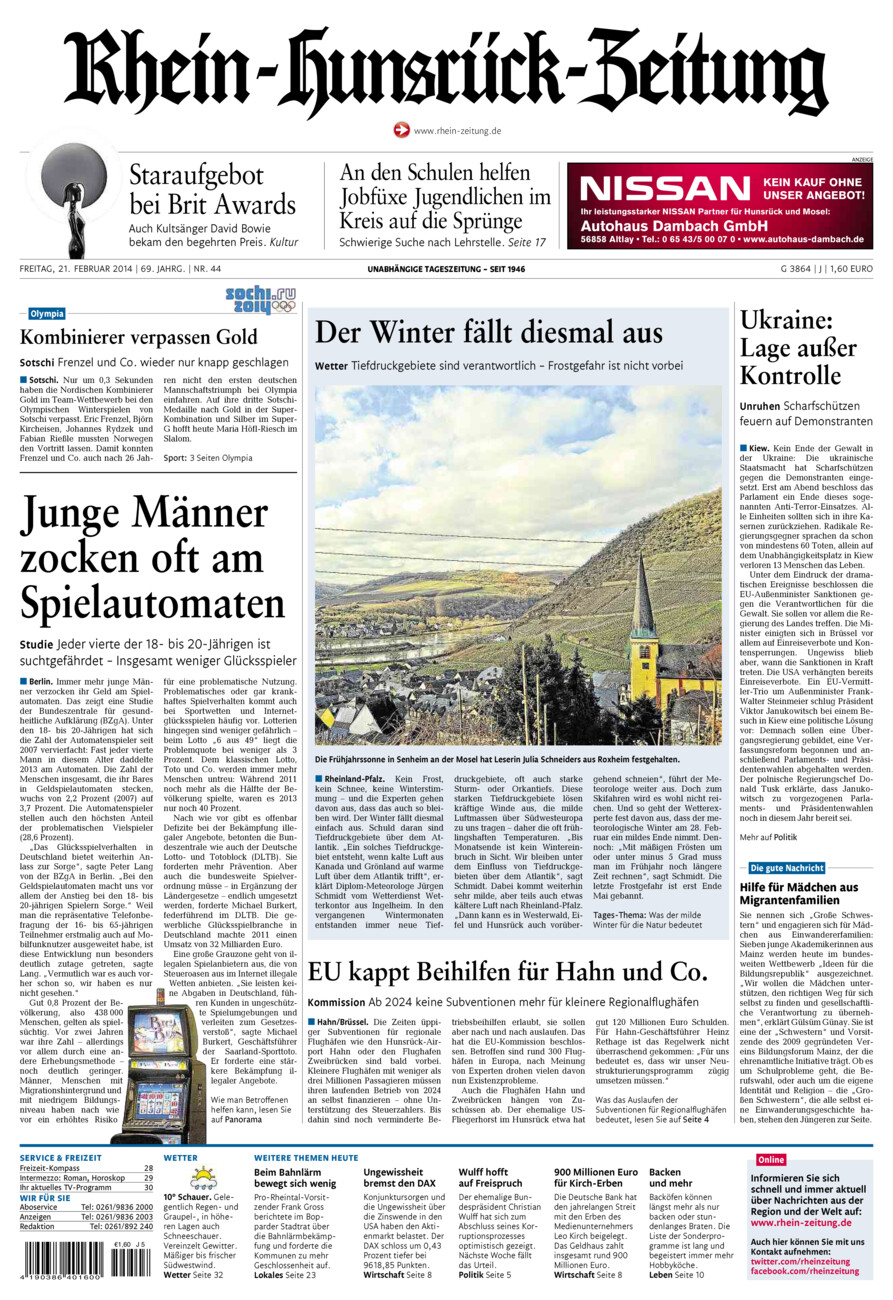 Rhein-Hunsrück-Zeitung vom Freitag, 21.02.2014