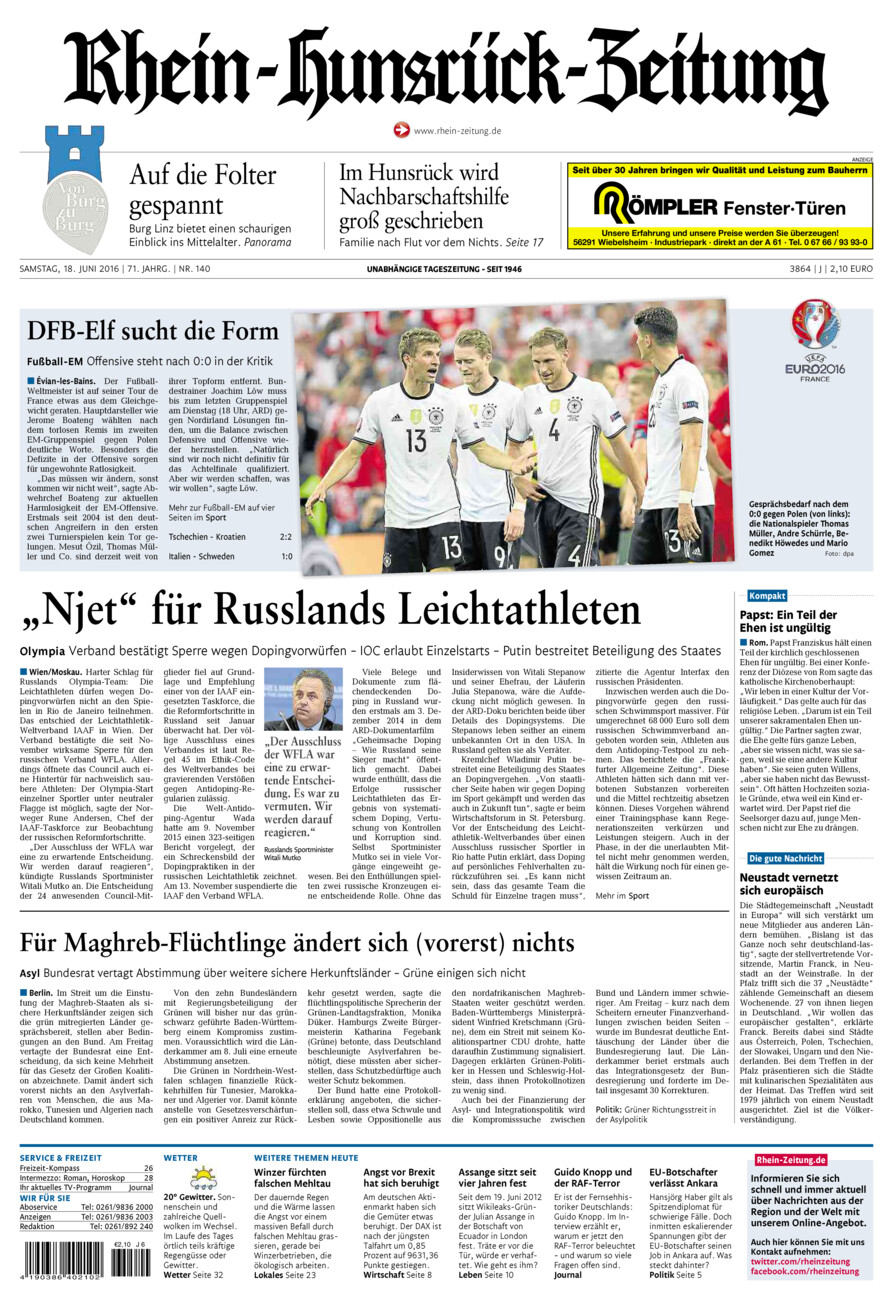 Rhein-Hunsrück-Zeitung vom Samstag, 18.06.2016