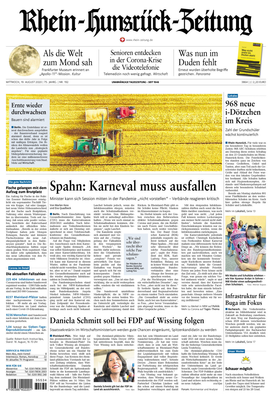 Rhein-Hunsrück-Zeitung vom Mittwoch, 19.08.2020