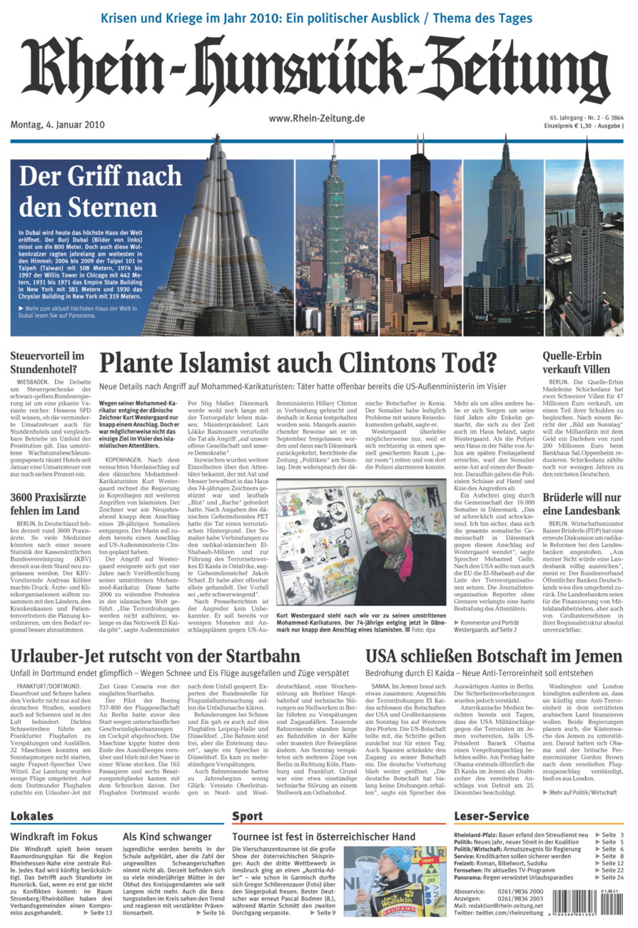 Rhein-Hunsrück-Zeitung vom Montag, 04.01.2010