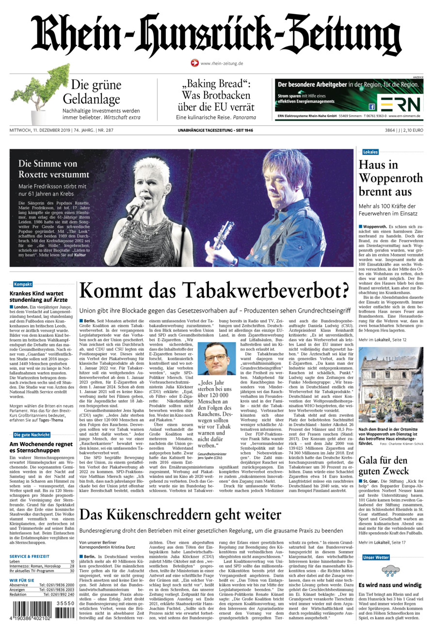 Rhein-Hunsrück-Zeitung vom Mittwoch, 11.12.2019