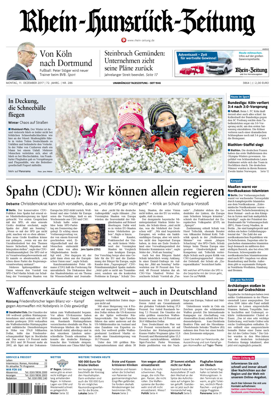 Rhein-Hunsrück-Zeitung vom Montag, 11.12.2017