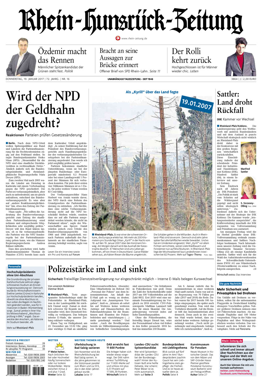 Rhein-Hunsrück-Zeitung vom Donnerstag, 19.01.2017