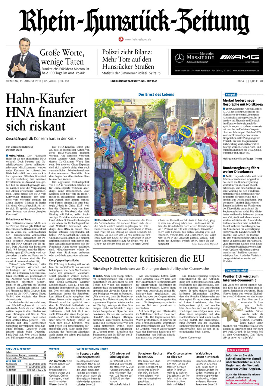 Rhein-Hunsrück-Zeitung vom Dienstag, 15.08.2017