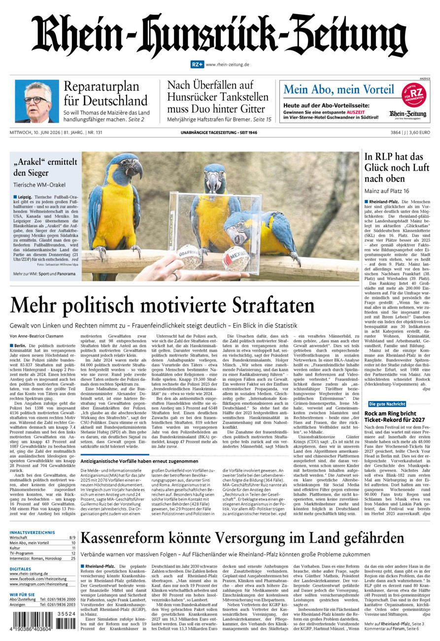 Rhein-Hunsrück-Zeitung vom Mittwoch, 10.06.2026