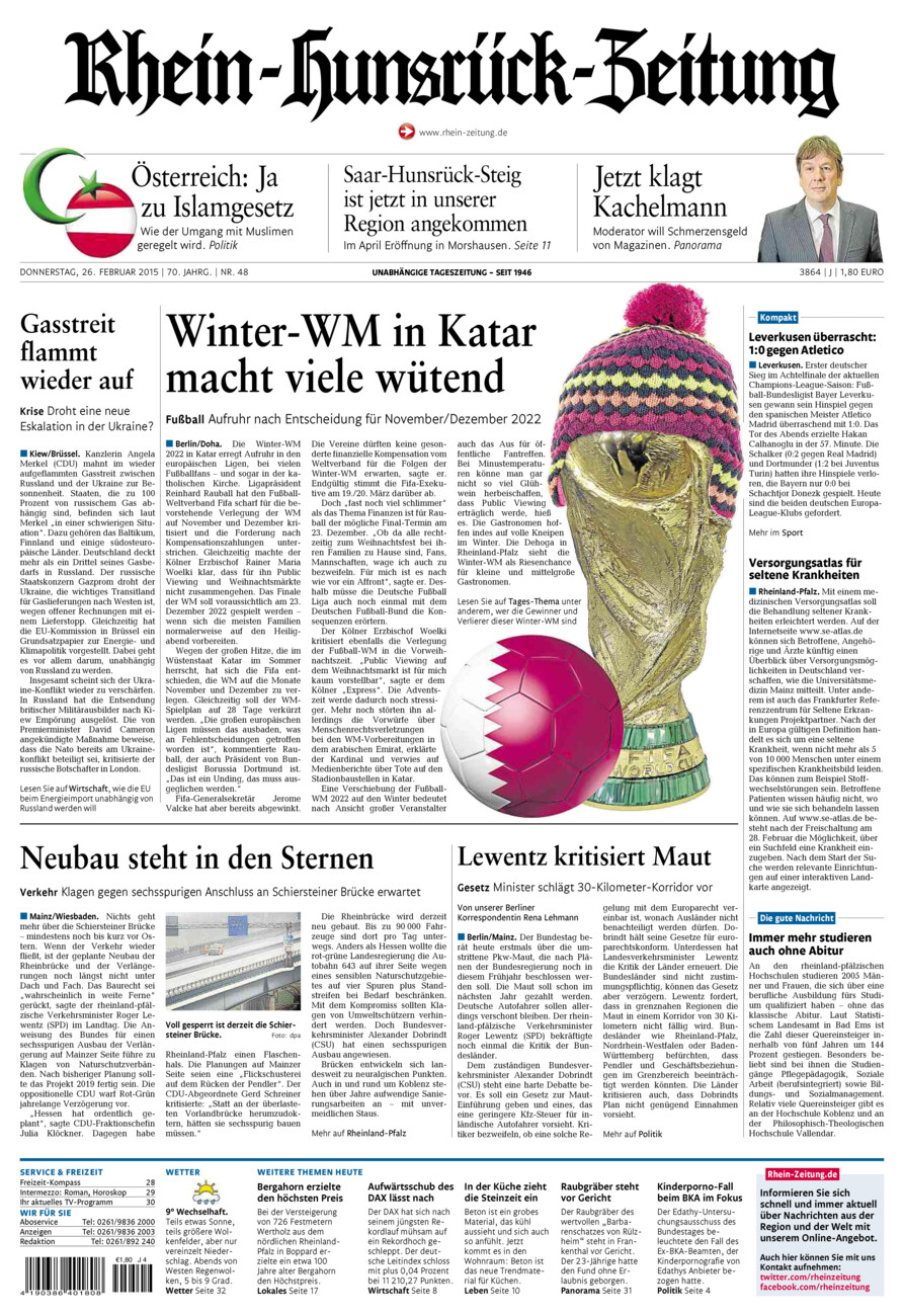 Rhein-Hunsrück-Zeitung vom Donnerstag, 26.02.2015