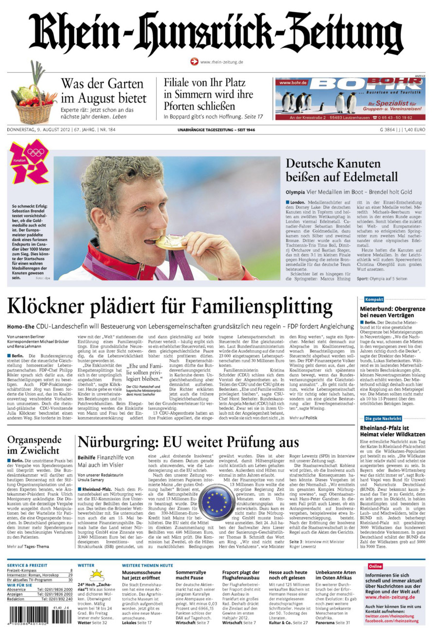 Rhein-Hunsrück-Zeitung vom Donnerstag, 09.08.2012
