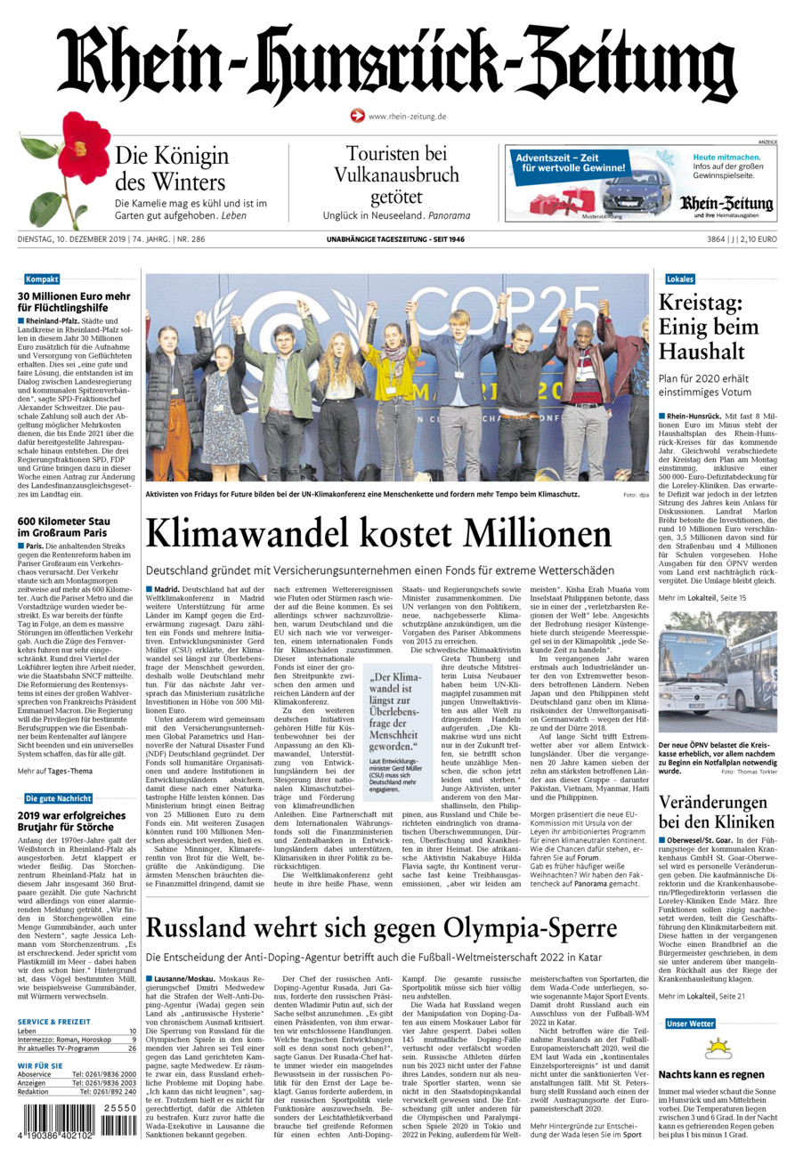 Rhein-Hunsrück-Zeitung vom Dienstag, 10.12.2019
