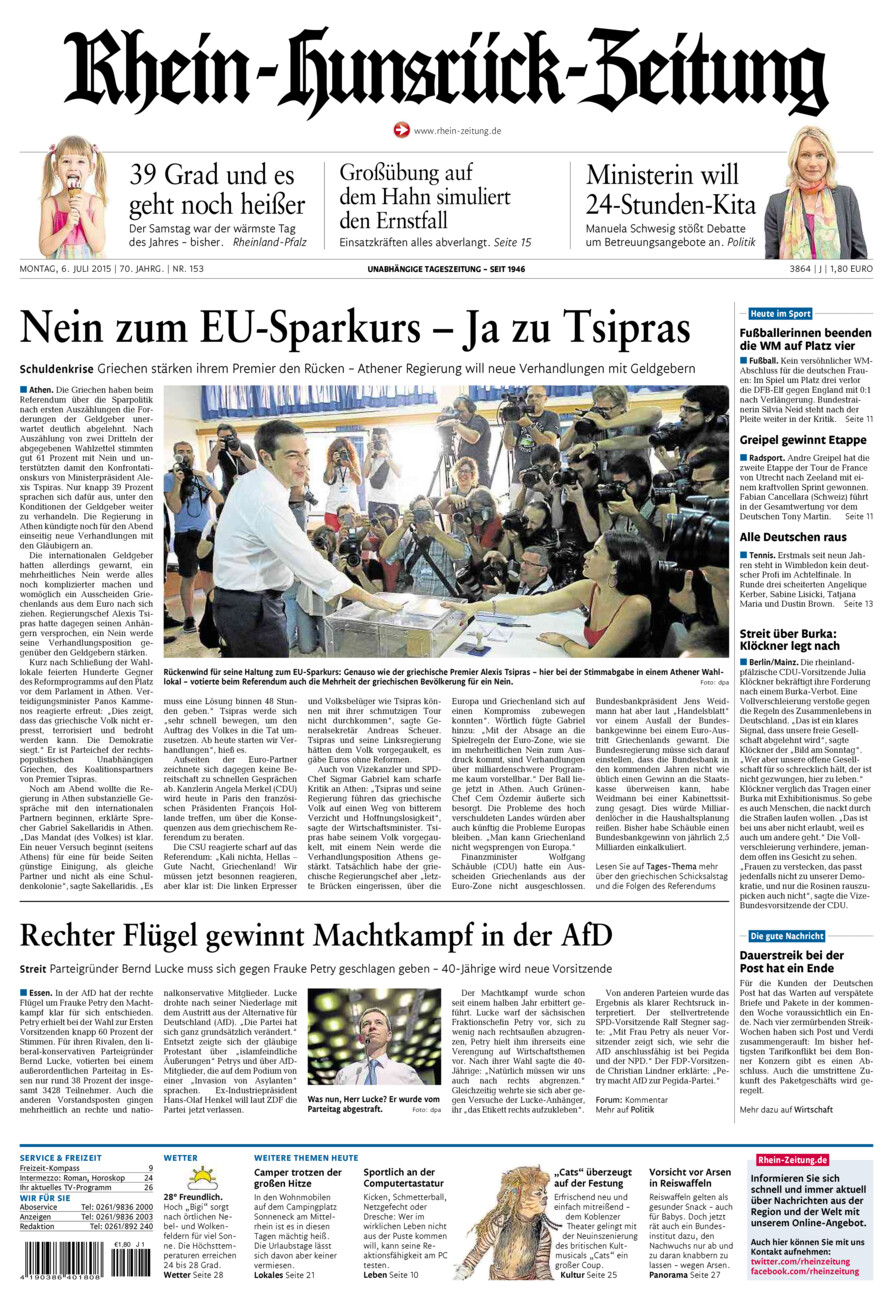 Rhein-Hunsrück-Zeitung vom Montag, 06.07.2015