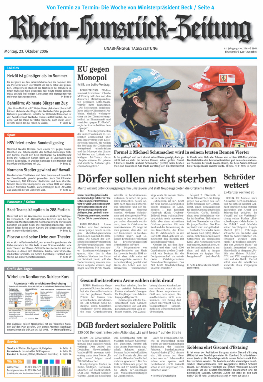 Rhein-Hunsrück-Zeitung vom Montag, 23.10.2006