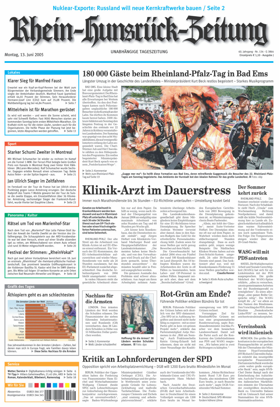Rhein-Hunsrück-Zeitung vom Montag, 13.06.2005