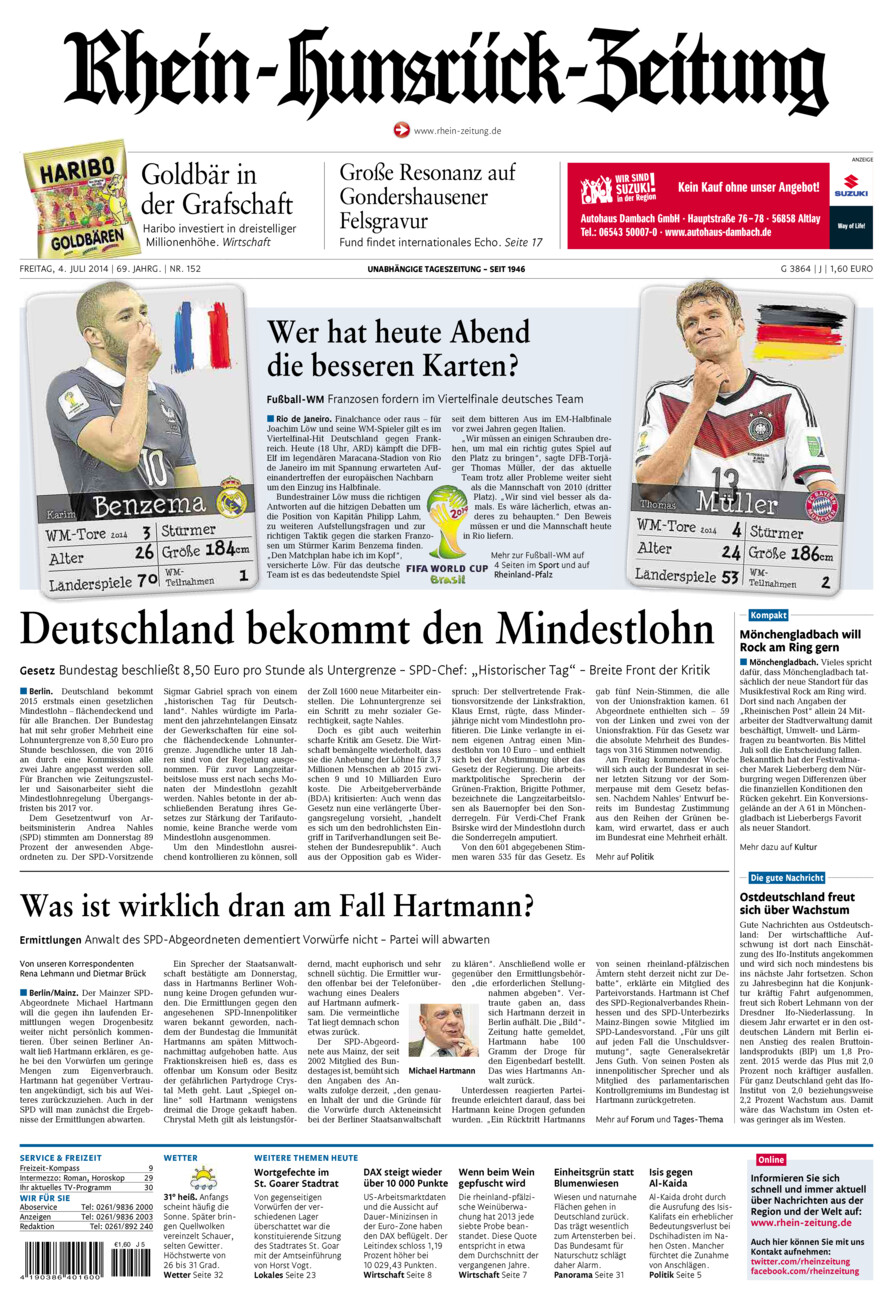Rhein-Hunsrück-Zeitung vom Freitag, 04.07.2014