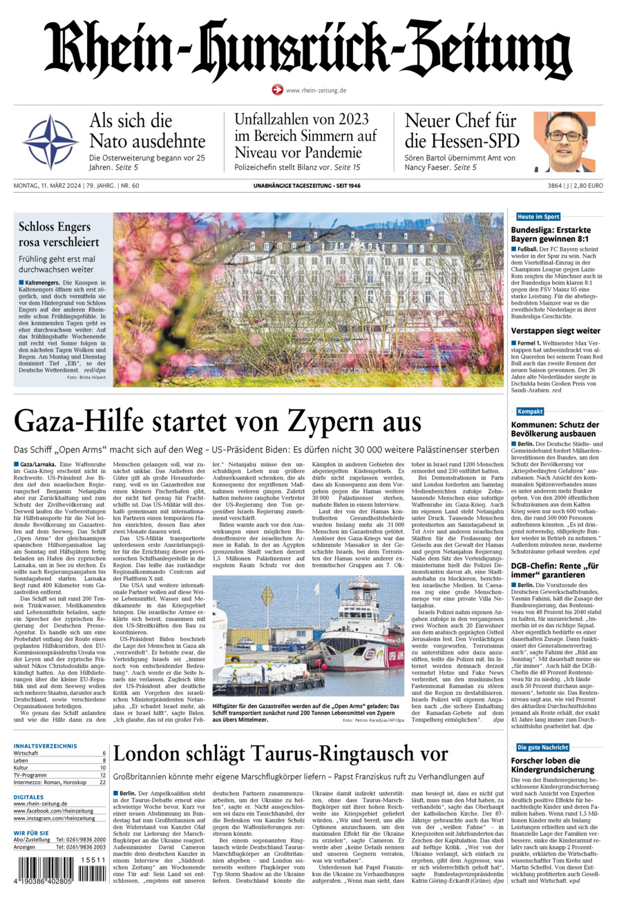 Rhein-Hunsrück-Zeitung vom Montag, 11.03.2024