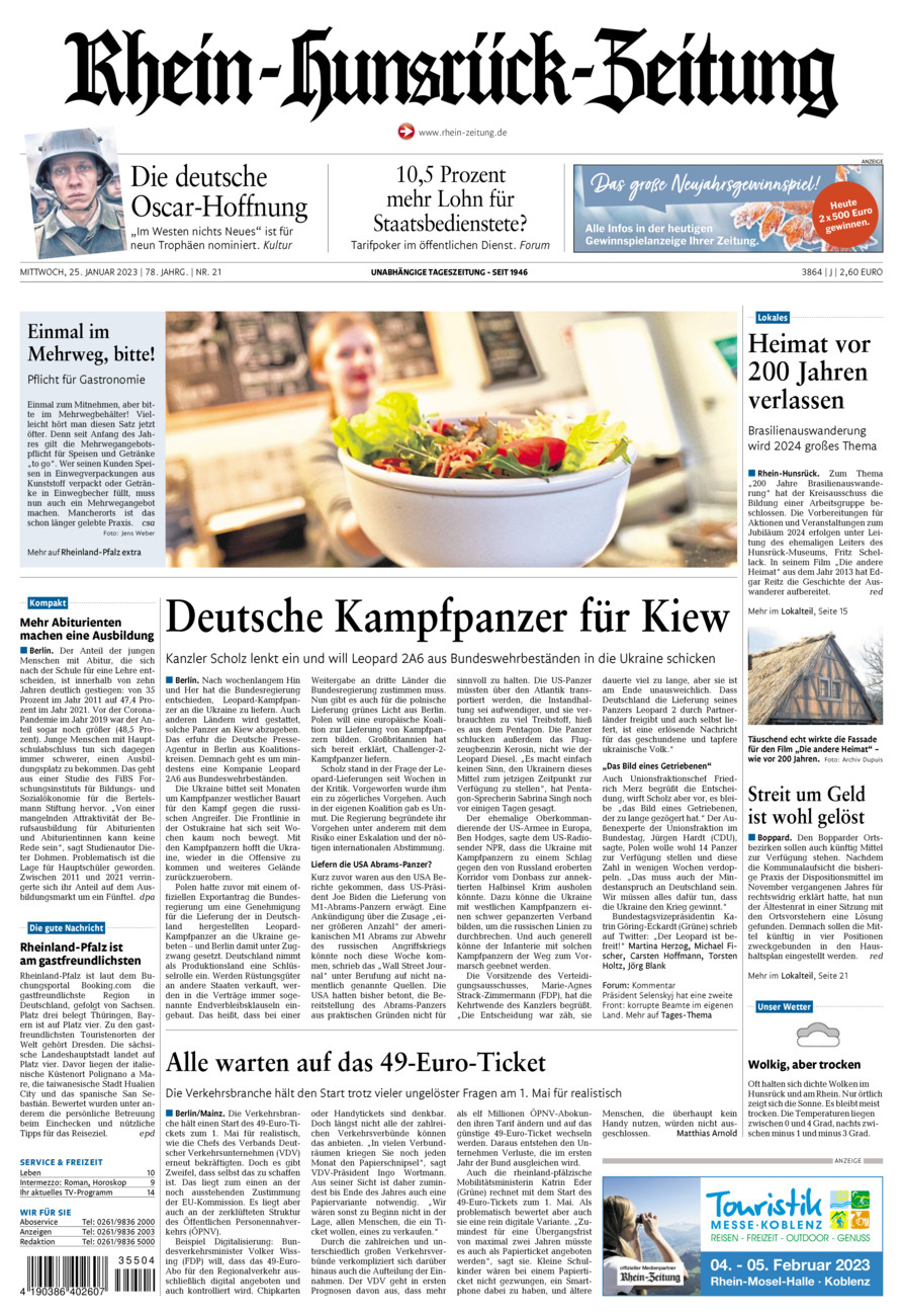 Rhein-Hunsrück-Zeitung vom Mittwoch, 25.01.2023