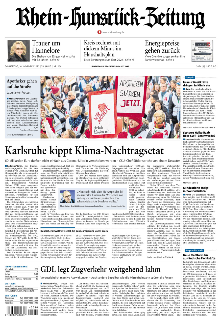 Rhein-Hunsrück-Zeitung vom Donnerstag, 16.11.2023