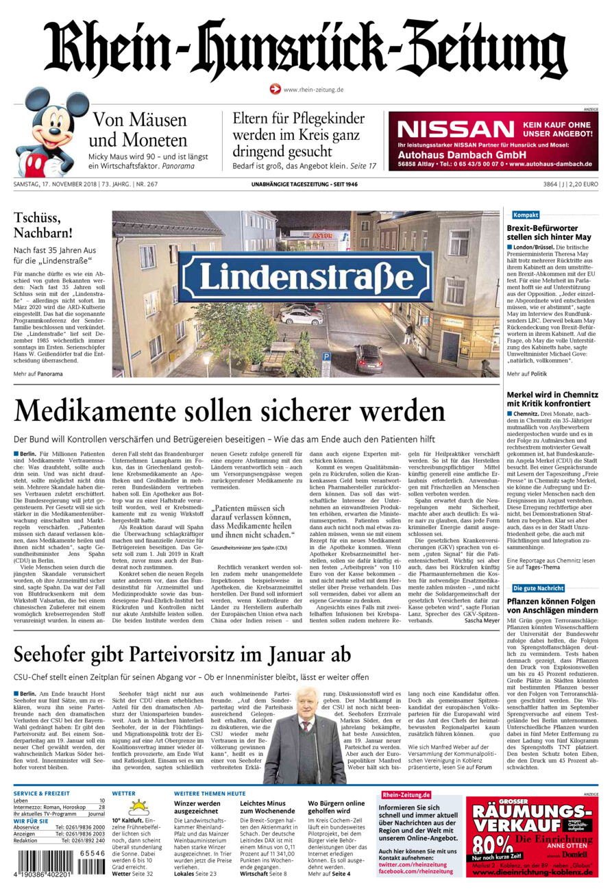 Rhein-Hunsrück-Zeitung vom Samstag, 17.11.2018