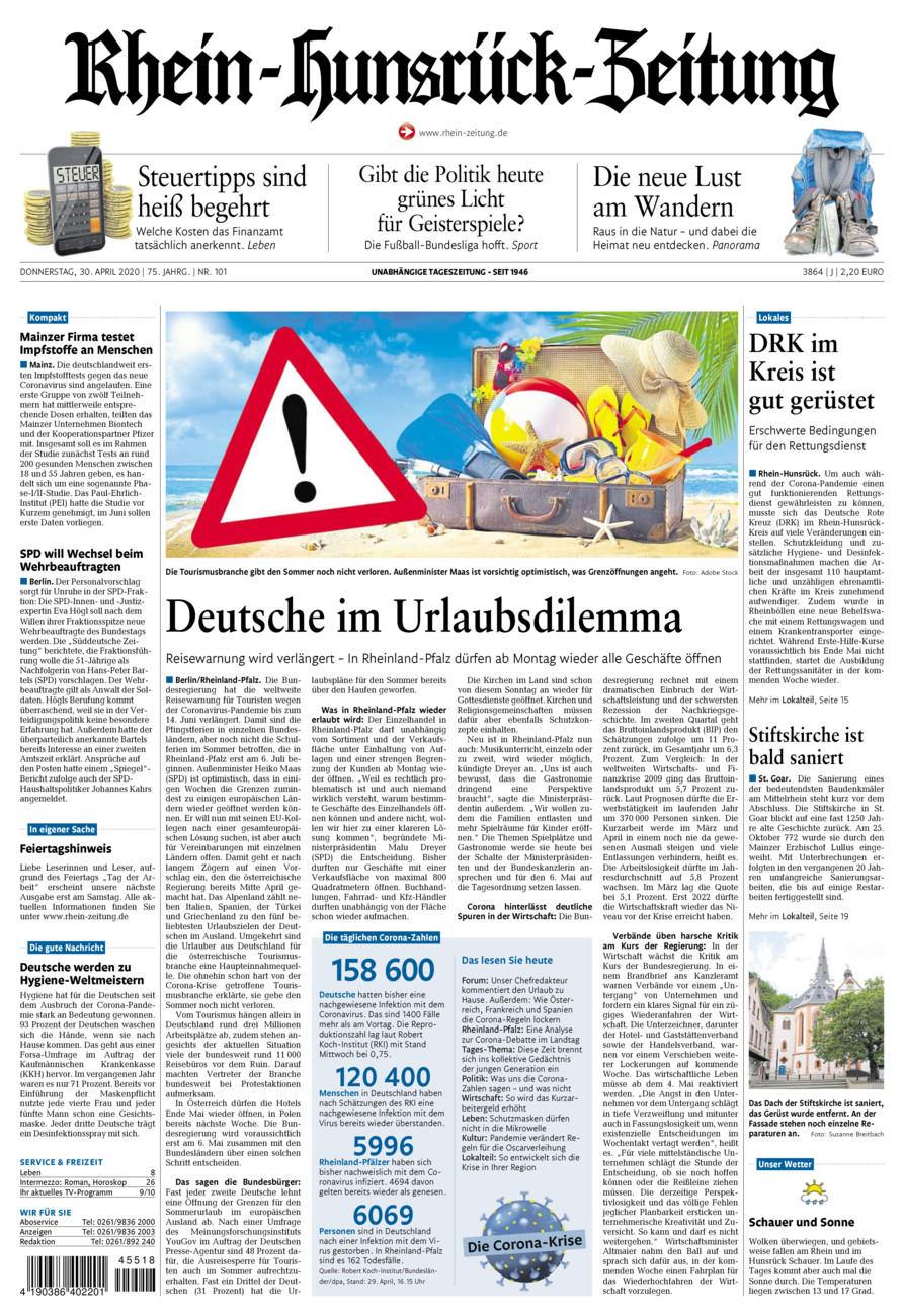 Rhein-Hunsrück-Zeitung vom Donnerstag, 30.04.2020