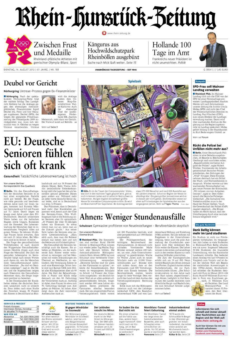 Rhein-Hunsrück-Zeitung vom Dienstag, 14.08.2012