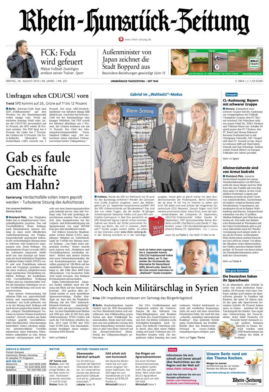 Rhein-Hunsrück-Zeitung vom Freitag, 30.08.2013