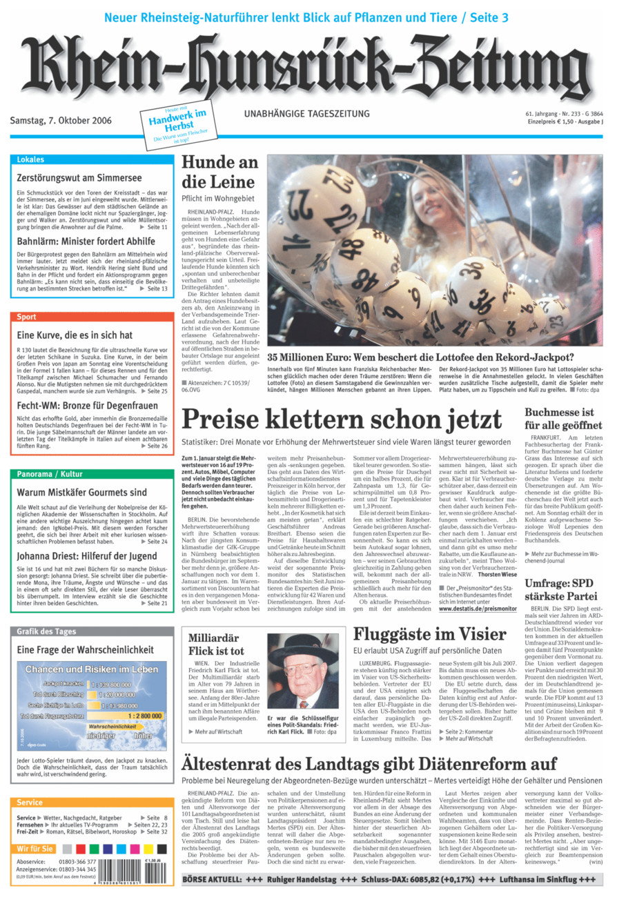 Rhein-Hunsrück-Zeitung vom Samstag, 07.10.2006