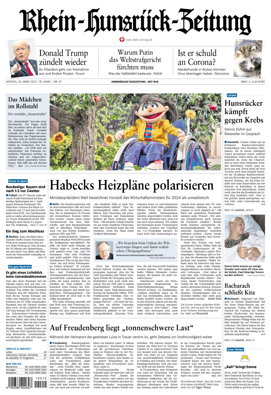 Rhein-Hunsrück-Zeitung vom Montag, 20.03.2023