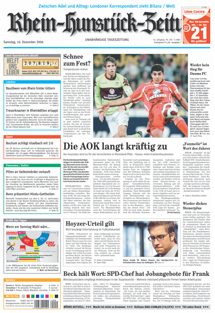 Rhein-Hunsrück-Zeitung vom Samstag, 16.12.2006