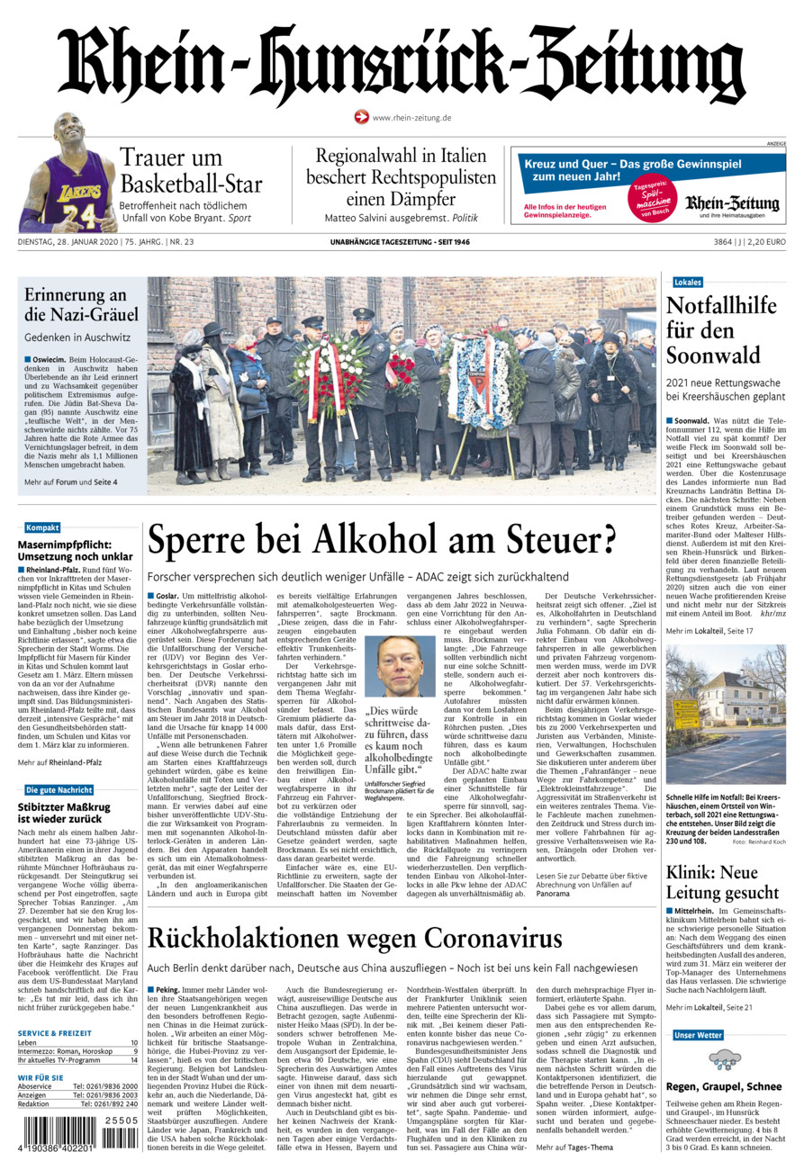 Rhein-Hunsrück-Zeitung vom Dienstag, 28.01.2020
