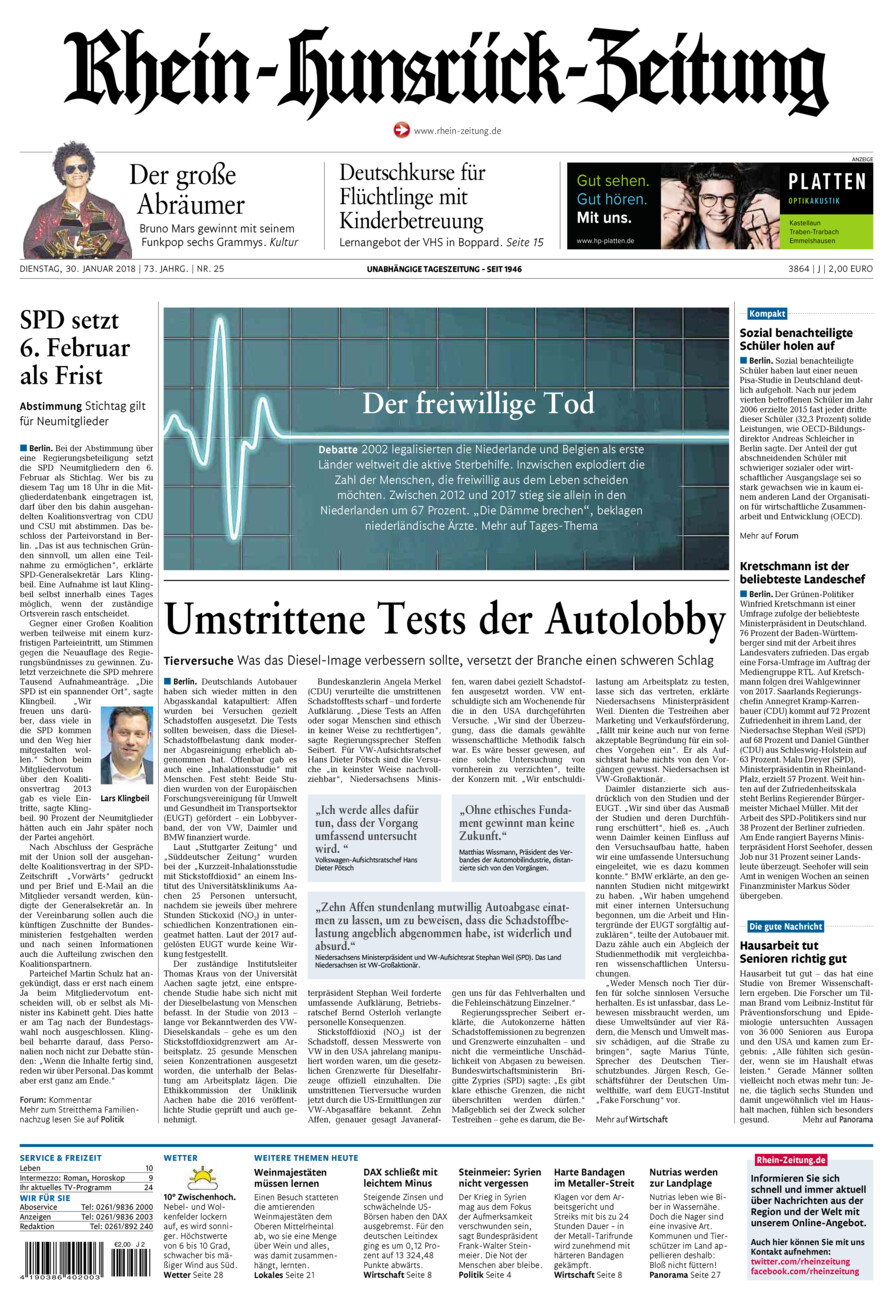 Rhein-Hunsrück-Zeitung vom Dienstag, 30.01.2018