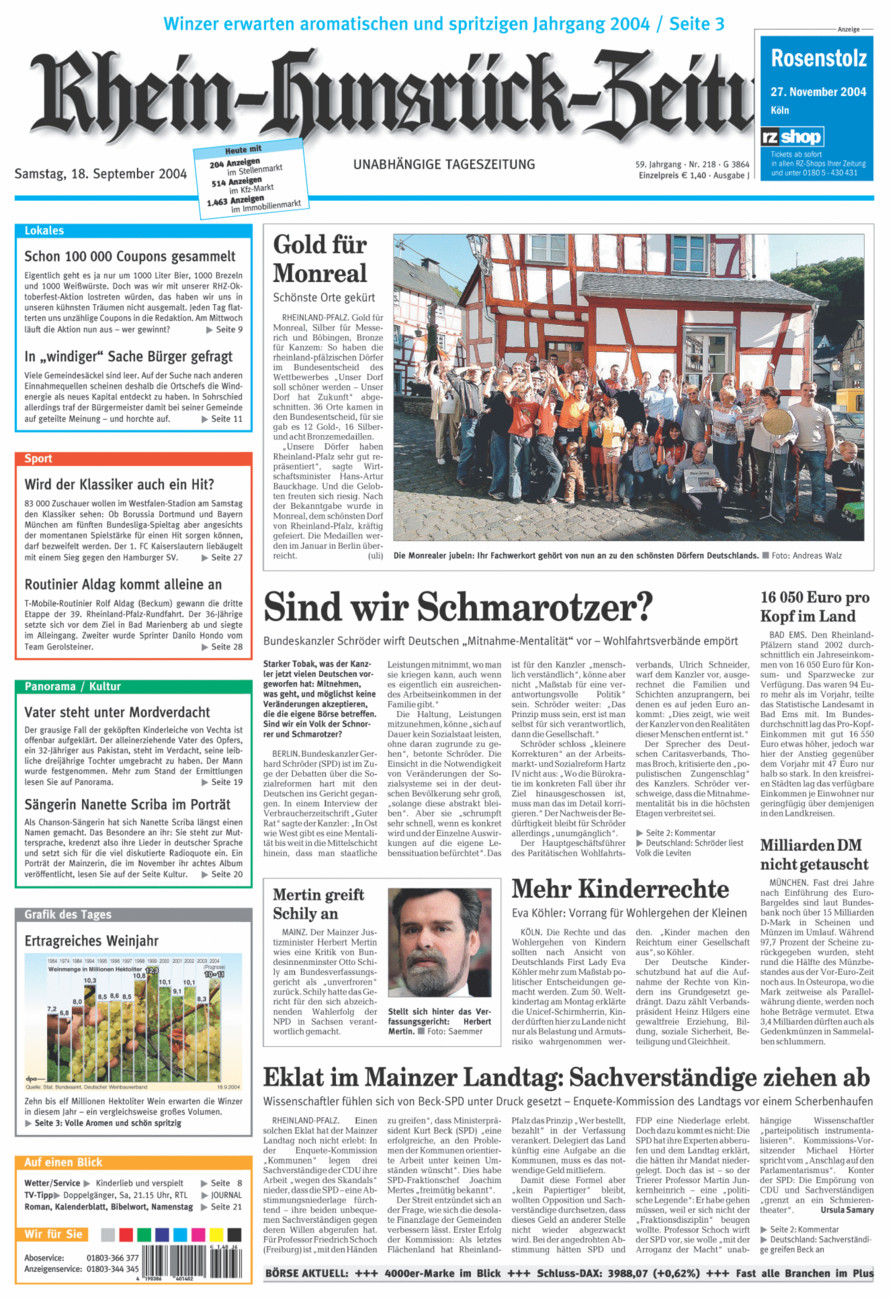 Rhein-Hunsrück-Zeitung vom Samstag, 18.09.2004