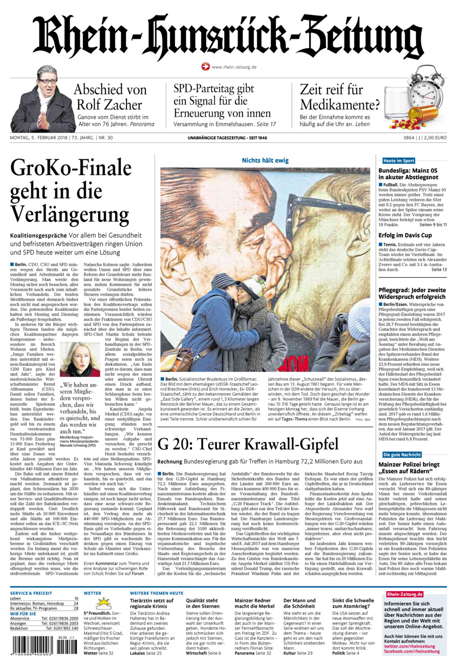 Rhein-Hunsrück-Zeitung vom Montag, 05.02.2018