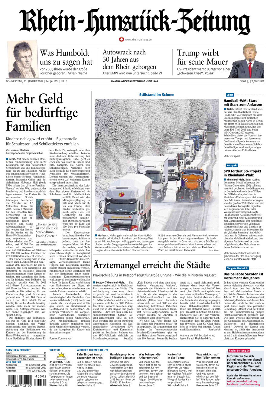 Rhein-Hunsrück-Zeitung vom Donnerstag, 10.01.2019