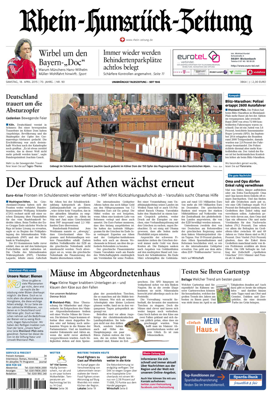 Rhein-Hunsrück-Zeitung vom Samstag, 18.04.2015