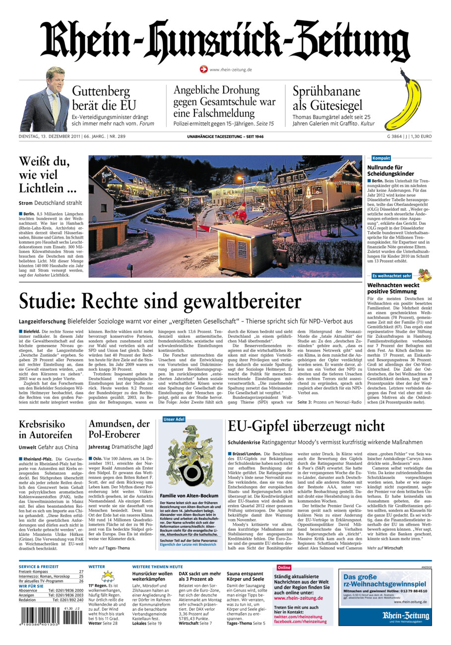 Rhein-Hunsrück-Zeitung vom Dienstag, 13.12.2011