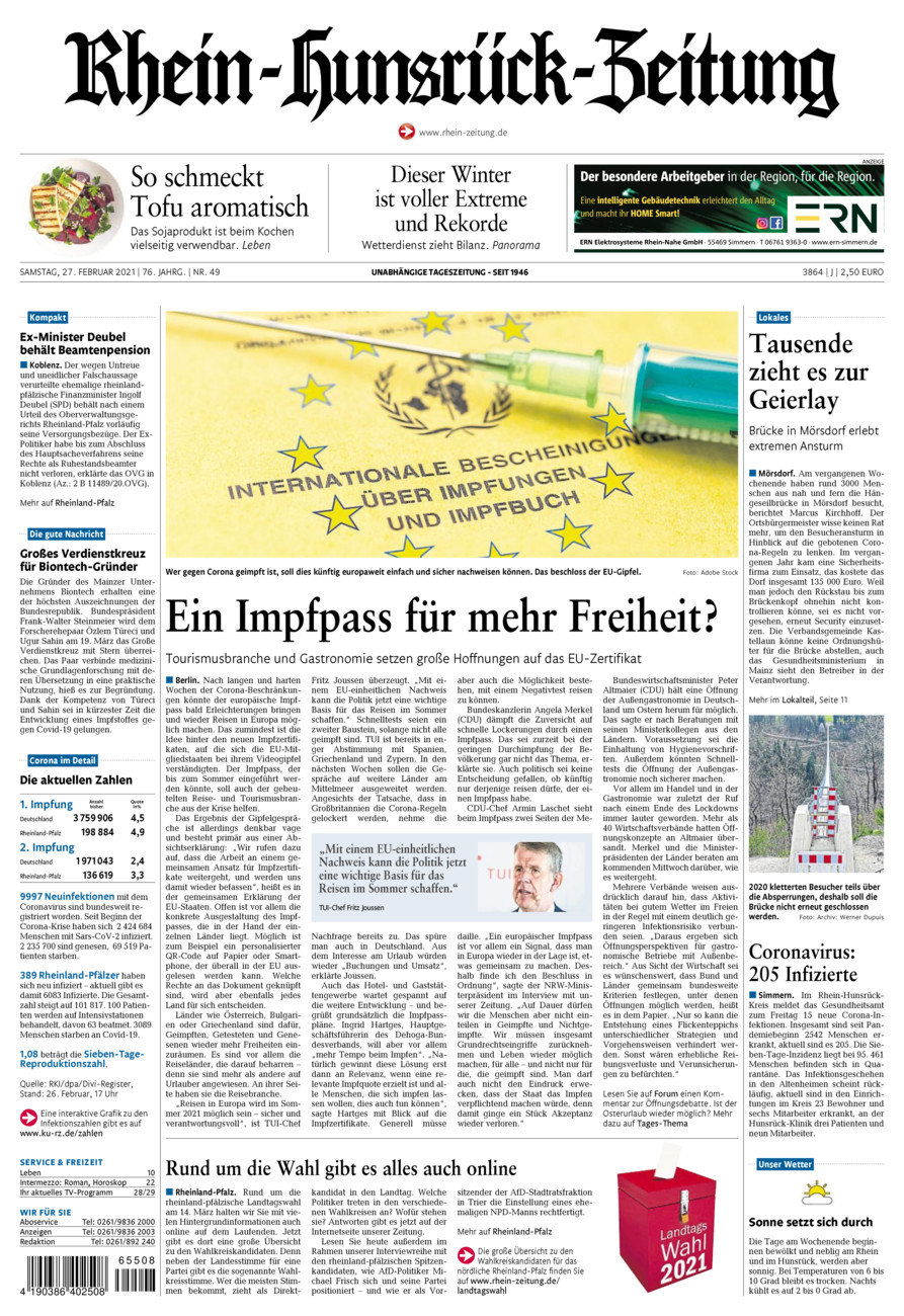 Rhein-Hunsrück-Zeitung vom Samstag, 27.02.2021