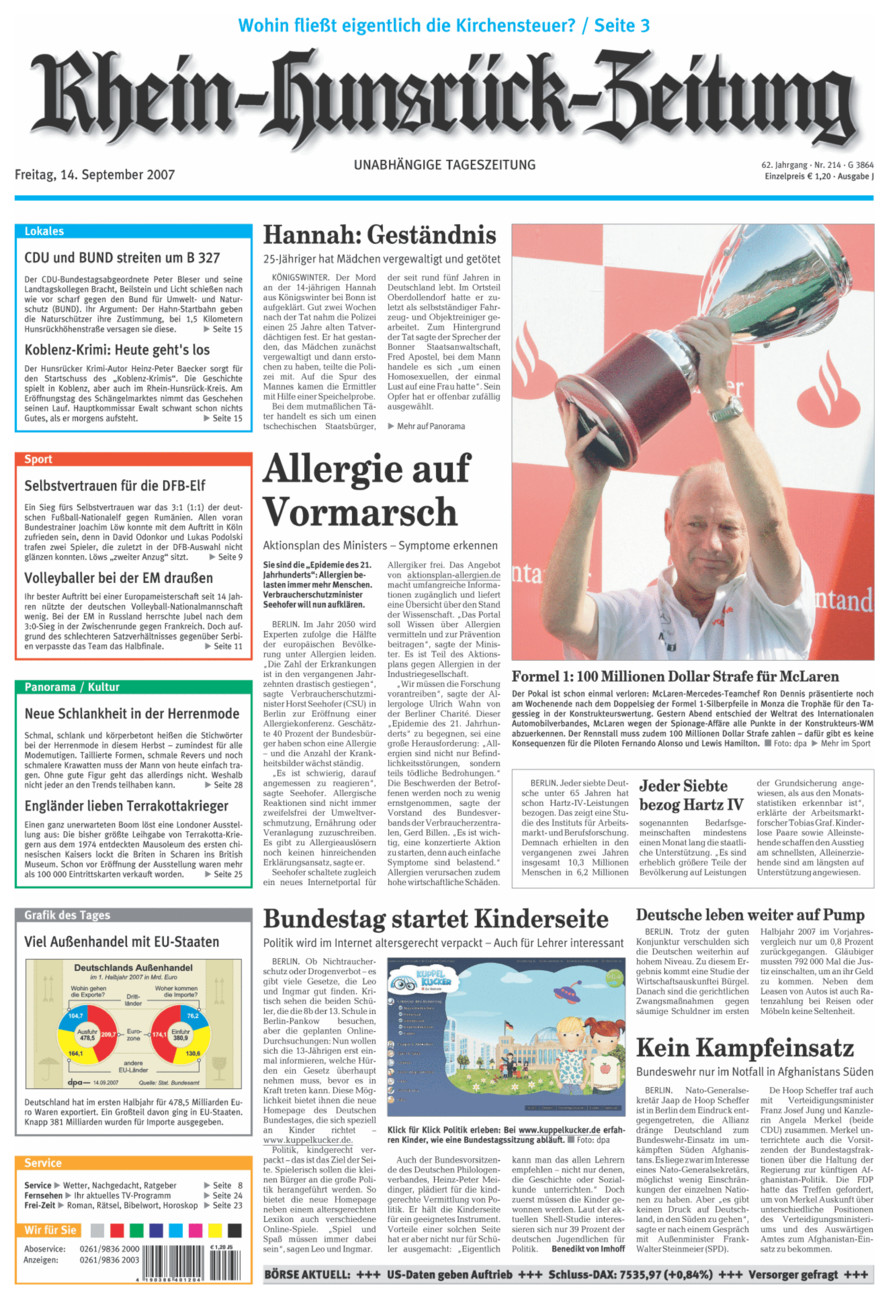 Rhein-Hunsrück-Zeitung vom Freitag, 14.09.2007