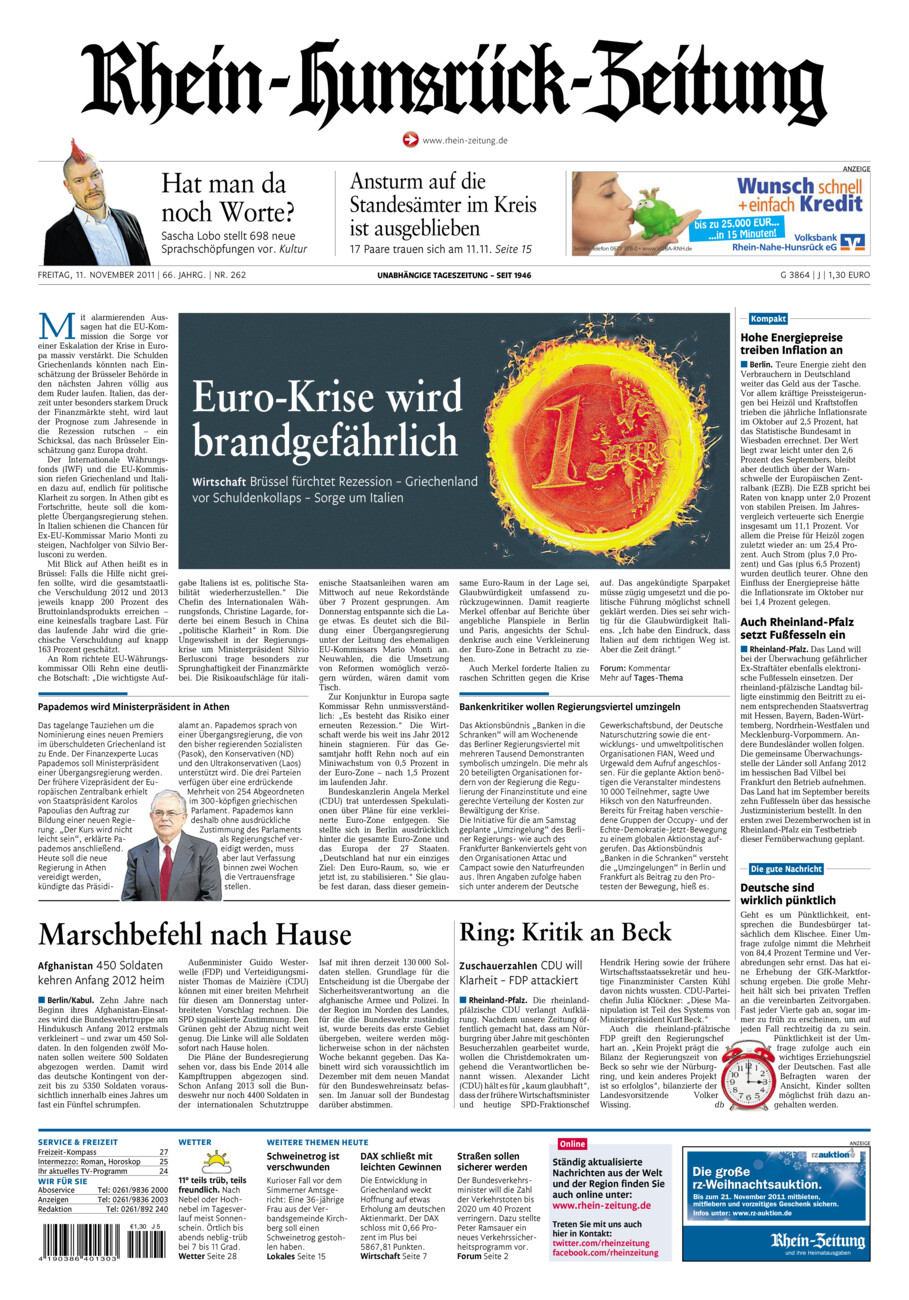 Rhein-Hunsrück-Zeitung vom Freitag, 11.11.2011