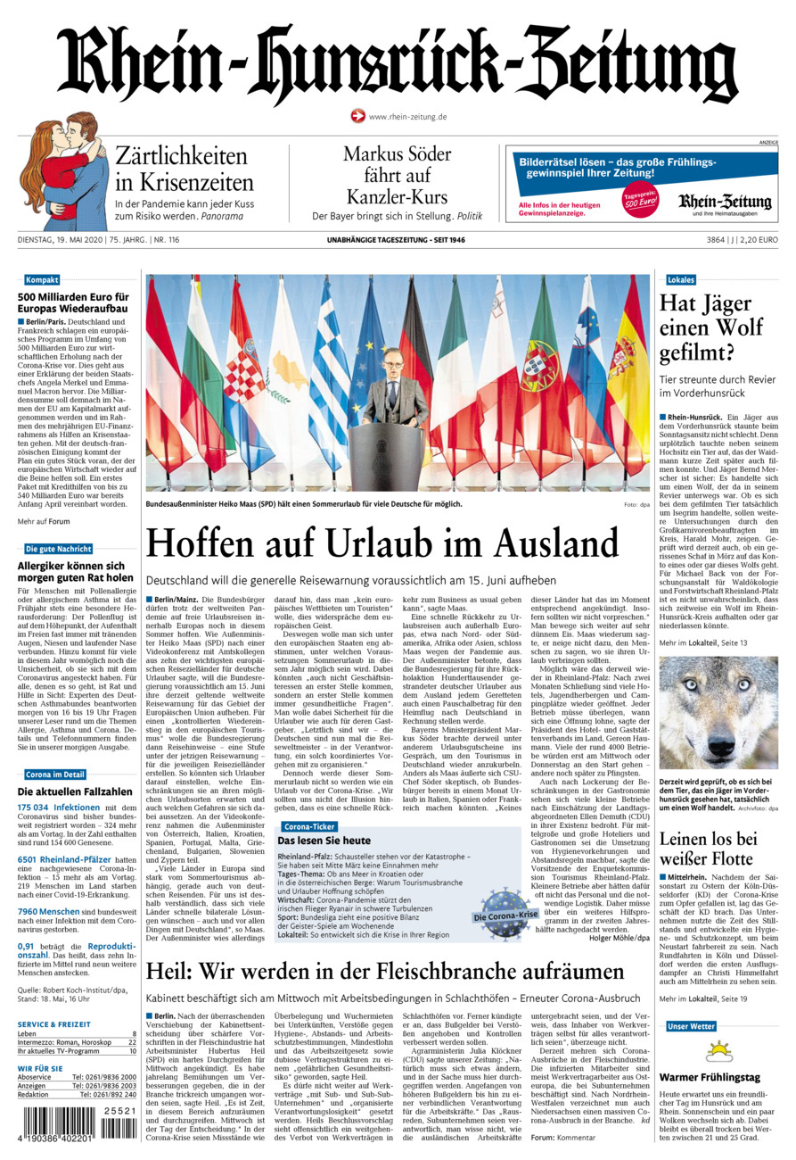 Rhein-Hunsrück-Zeitung vom Dienstag, 19.05.2020