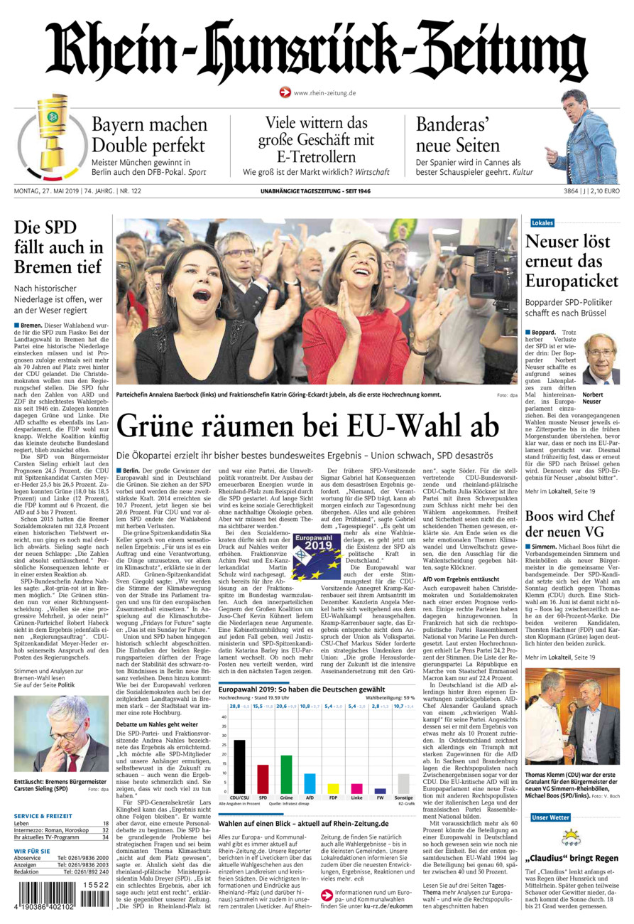 Rhein-Hunsrück-Zeitung vom Montag, 27.05.2019