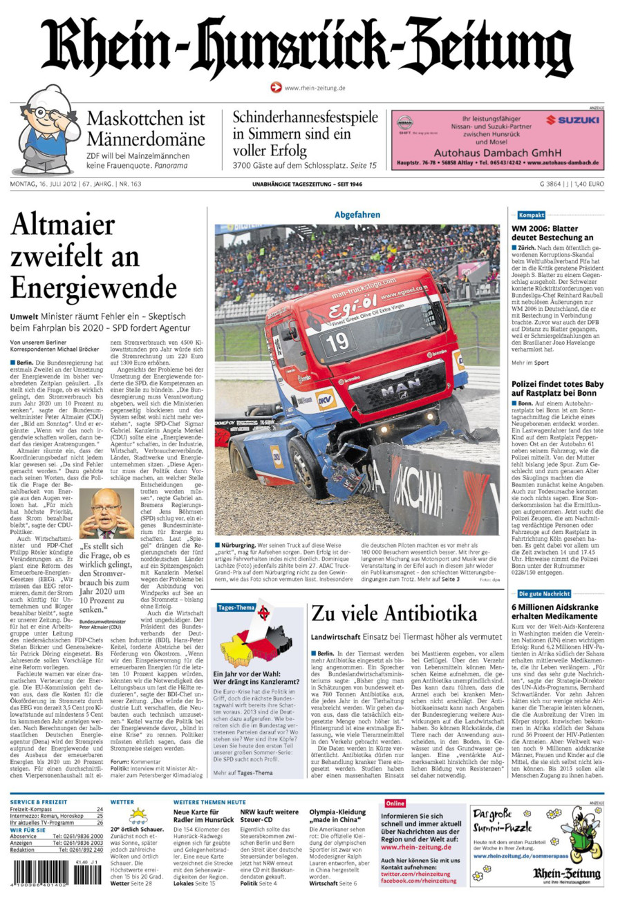 Rhein-Hunsrück-Zeitung vom Montag, 16.07.2012