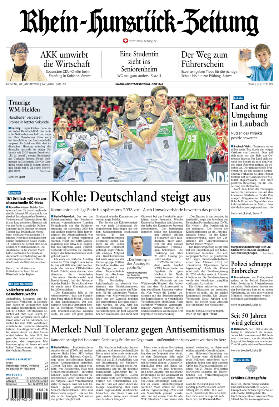Rhein-Hunsrück-Zeitung vom Montag, 28.01.2019
