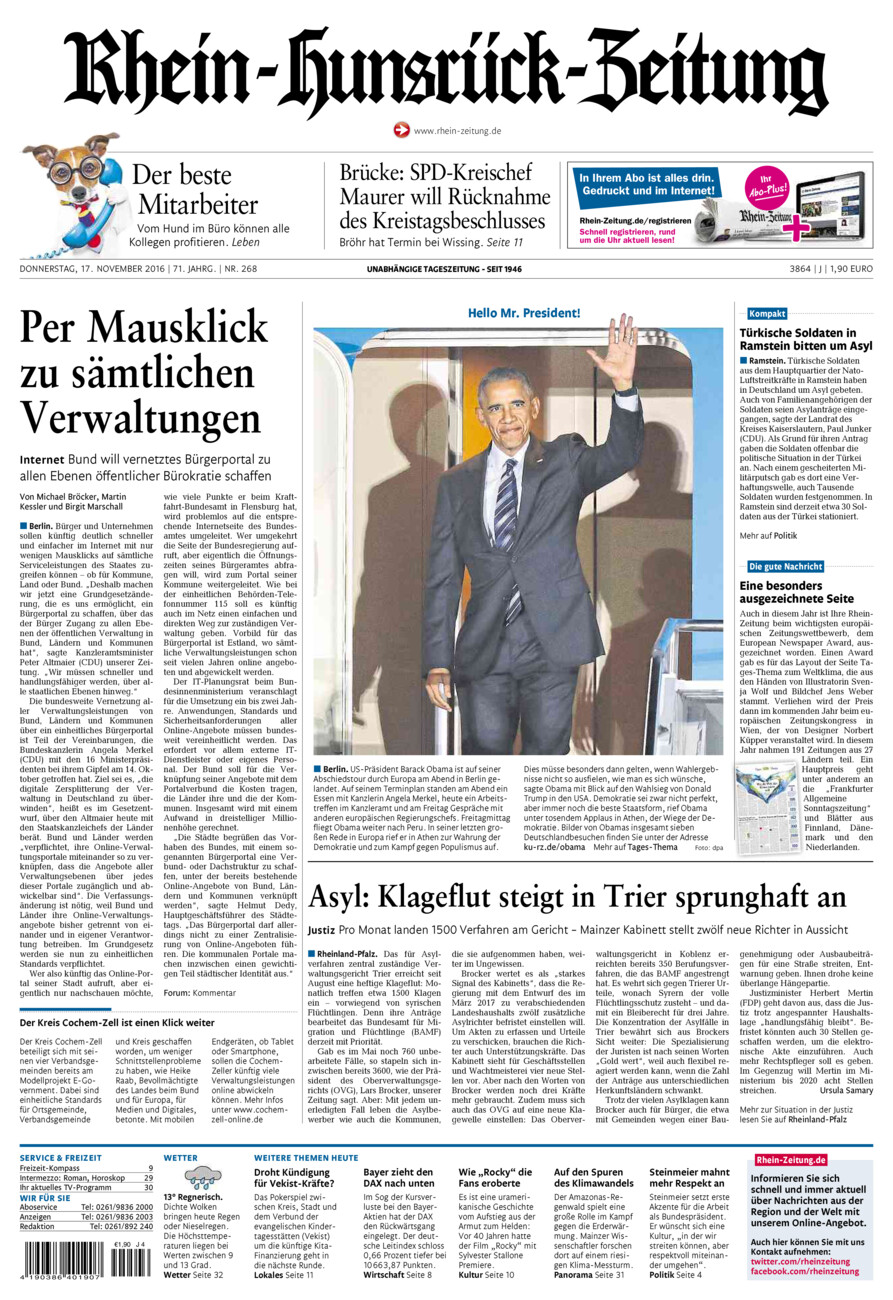 Rhein-Hunsrück-Zeitung vom Donnerstag, 17.11.2016