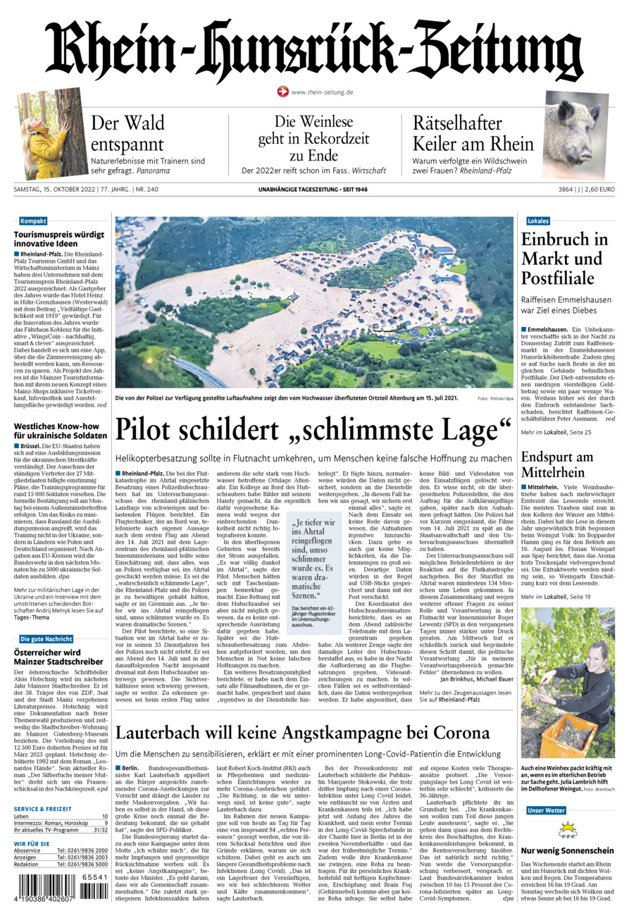 Rhein-Hunsrück-Zeitung vom Samstag, 15.10.2022