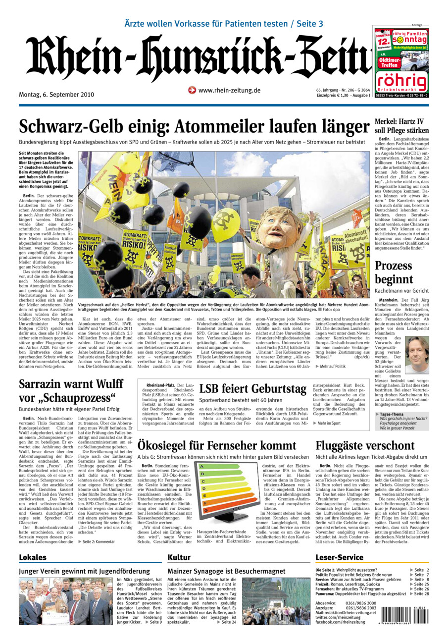 Rhein-Hunsrück-Zeitung vom Montag, 06.09.2010
