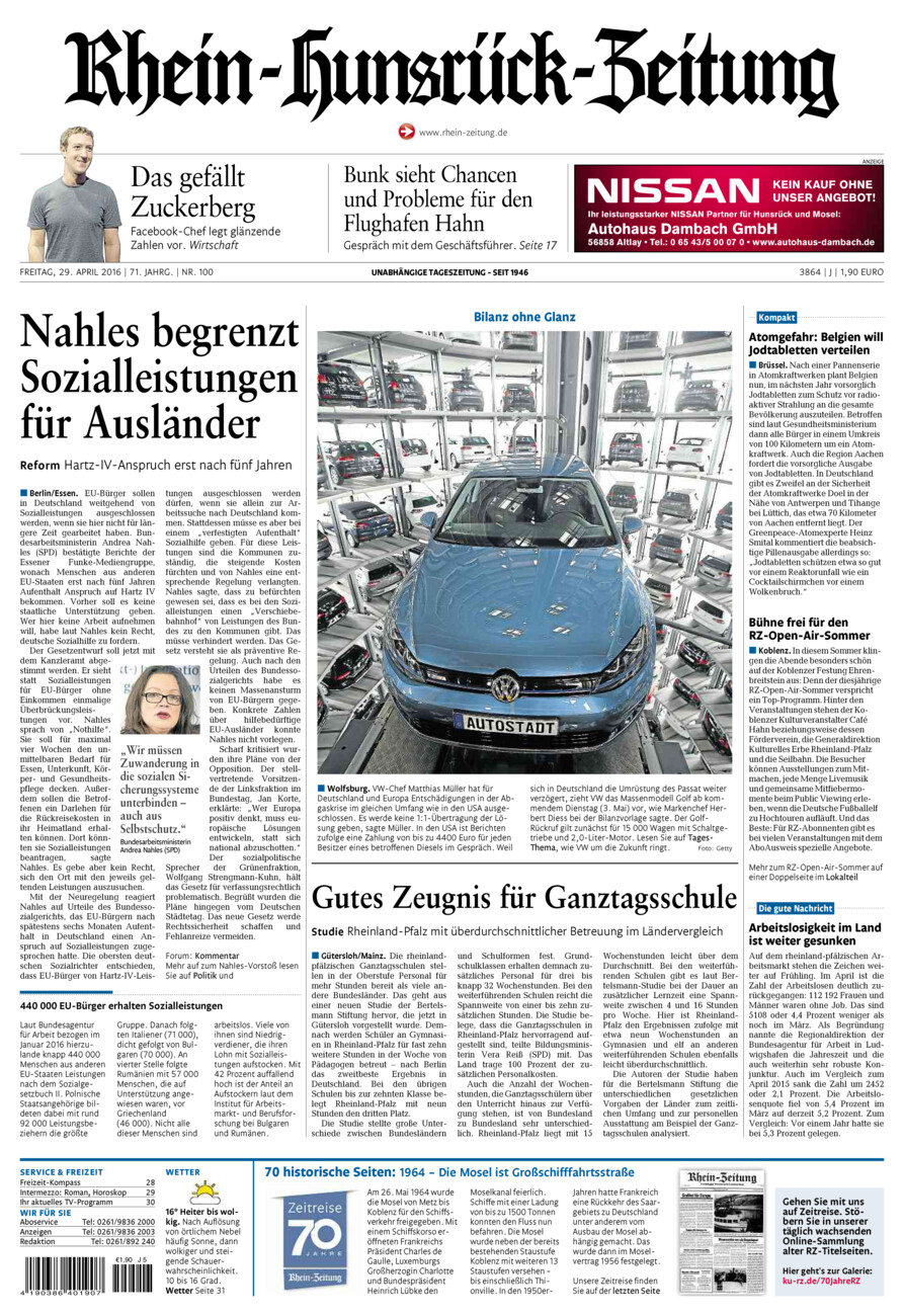 Rhein-Hunsrück-Zeitung vom Freitag, 29.04.2016