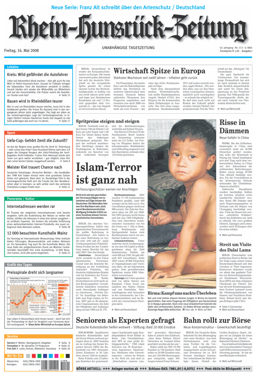 Rhein-Hunsrück-Zeitung vom Freitag, 16.05.2008