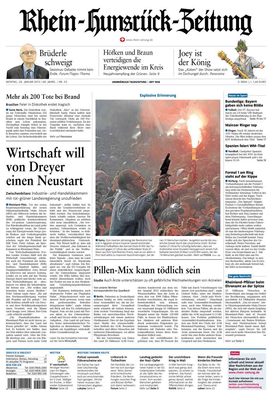 Rhein-Hunsrück-Zeitung vom Montag, 28.01.2013