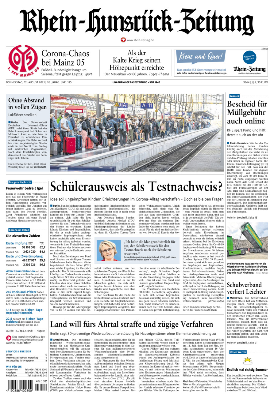 Rhein-Hunsrück-Zeitung vom Donnerstag, 12.08.2021