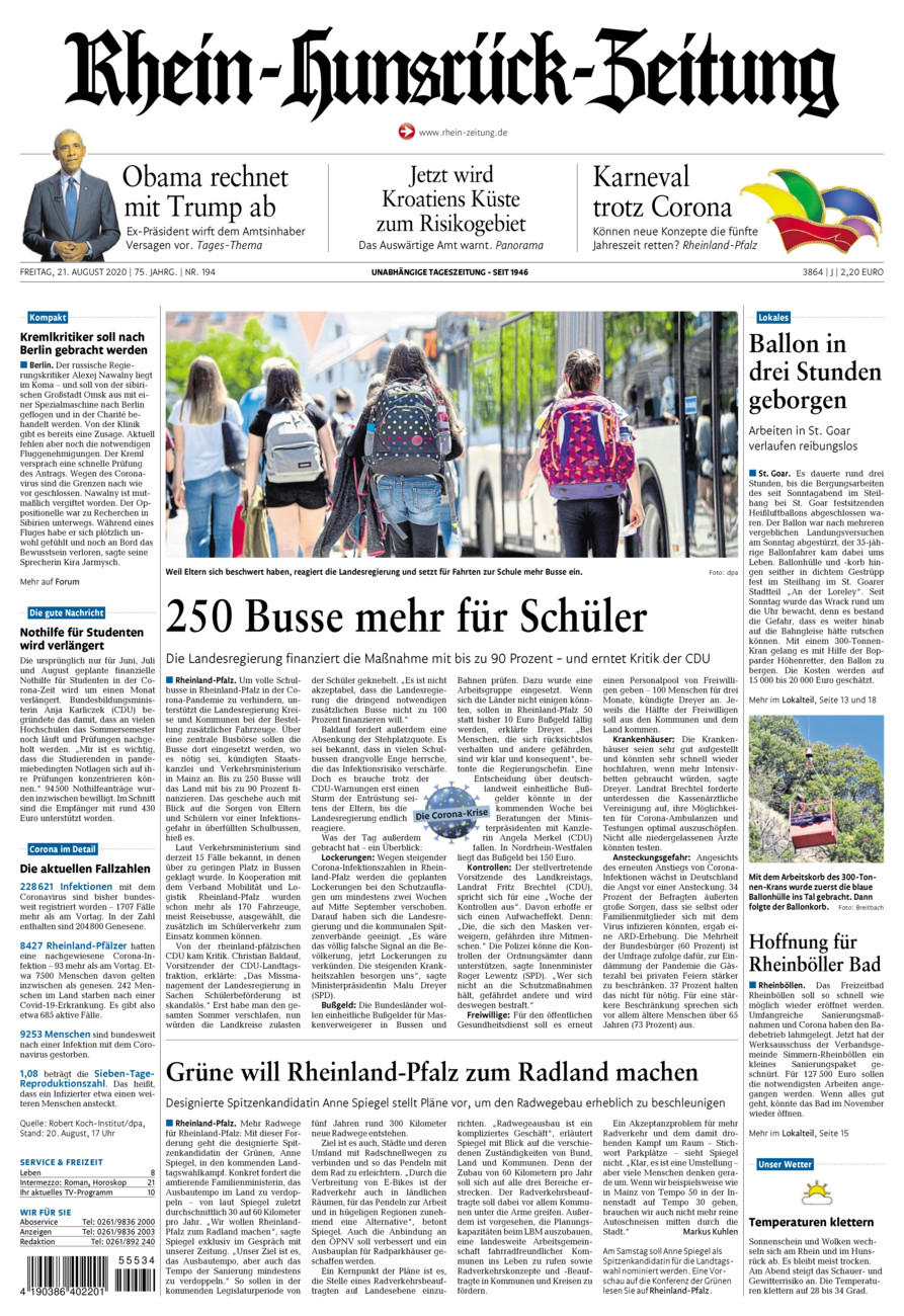 Rhein-Hunsrück-Zeitung vom Freitag, 21.08.2020