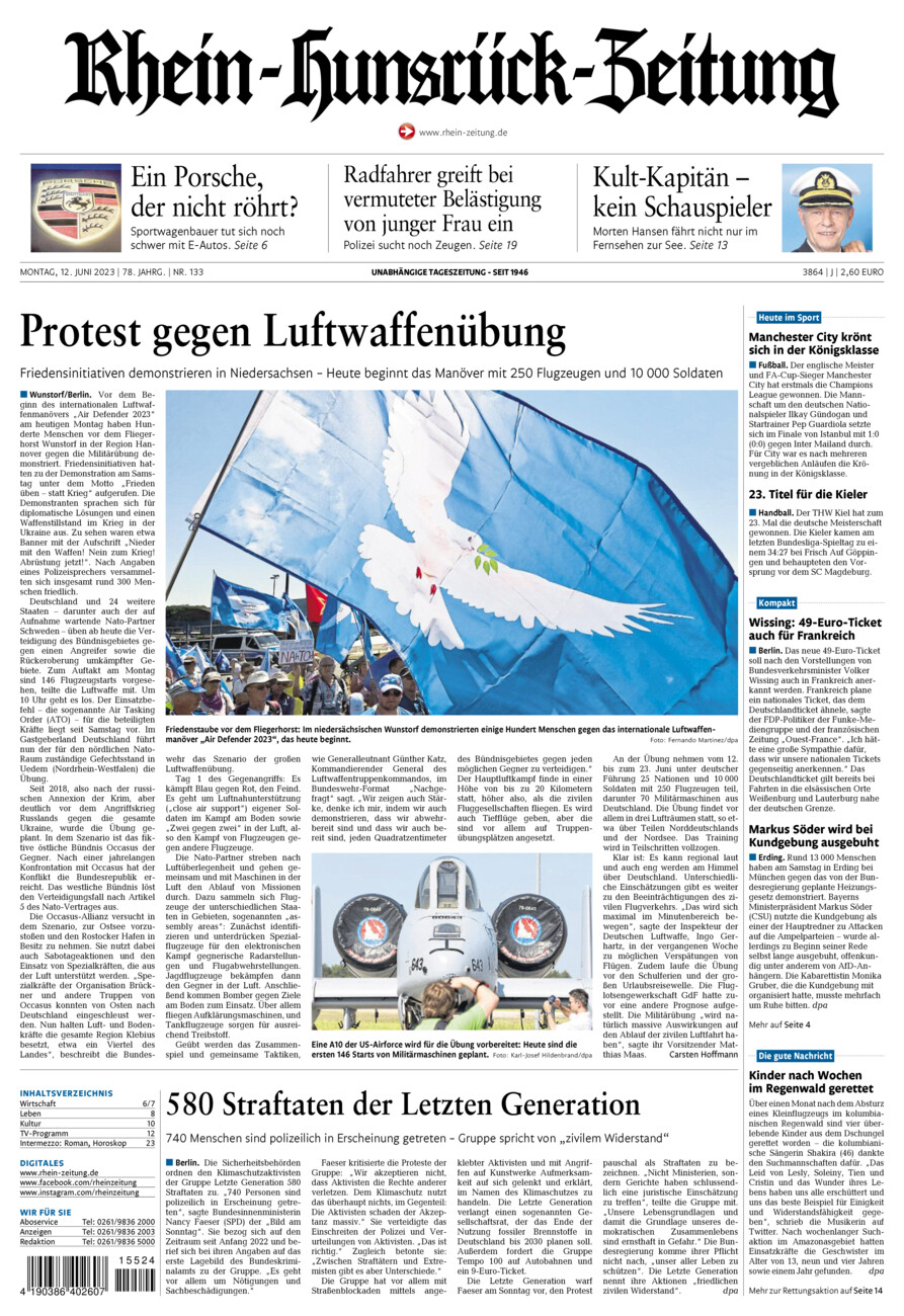 Rhein-Hunsrück-Zeitung vom Montag, 12.06.2023